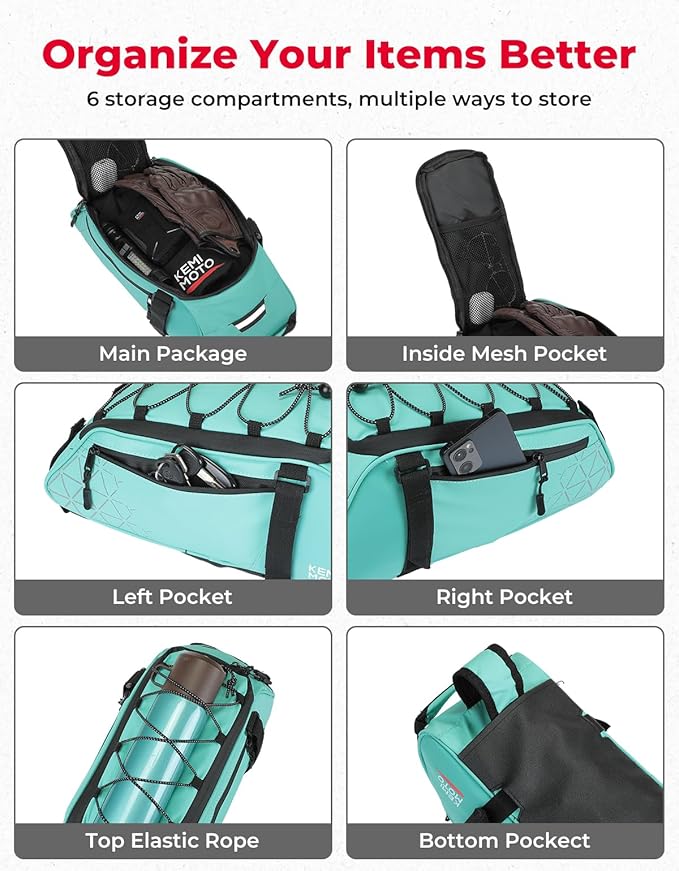 KEMIMOTO Rear Bike Rack Bag - 8L PVC Water Resistant Ebike Bags for Bicycle Rear Rack, Bicycle Trunk Pannier for Commuter Travel Shopping and Cycling (Green)