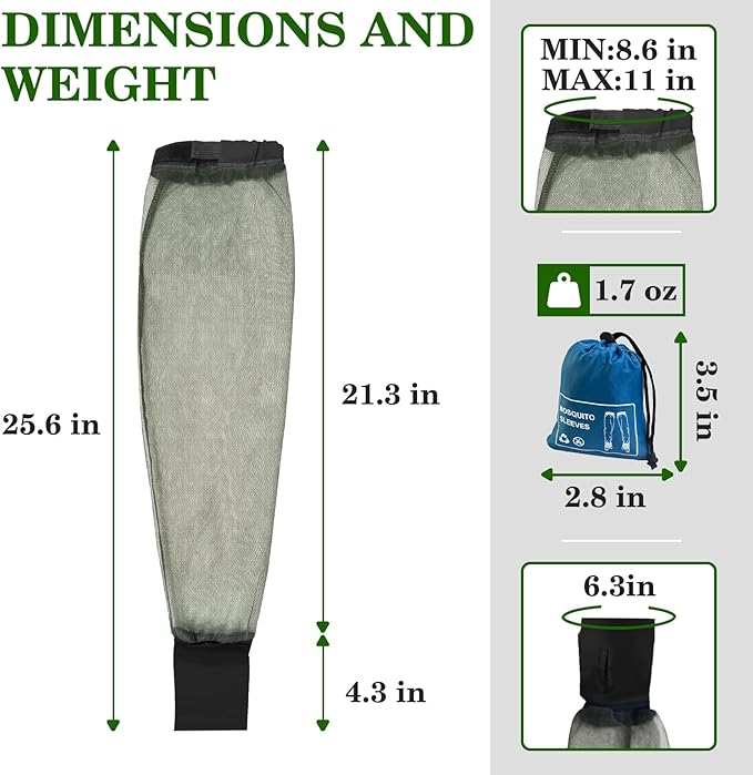 South to East Premium Mosquito Sleeves for Insect, Pack of 2, Fly & Bug Protection | No-See-Um Net for Camping, Hiking, Fishing, Gardening, Safari, Adjustablbe Arm Nettng for Adults, 1 Carrybag