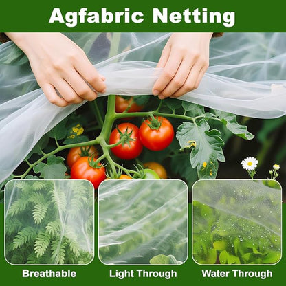 Agfabric Garden Netting 6.5'x10' Insect Pest Barrier Bird Netting for Garden Protection,Row Cover Mesh Netting for Vegetables Fruit Trees and Plants,White,2 Pack