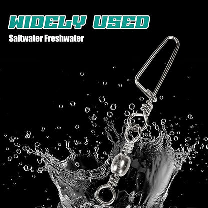 150PCS Fishing Swivels Snaps Kit, Ball Bearing Barrel Swivels Fishing Tackle 2# 4# 6# 8# 10#, Quick Change Snap Swivels Fishing Tackle, Saltwater Freshwater Fishing Accessories Gift