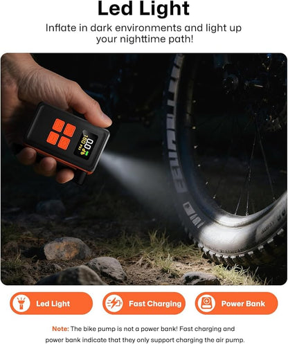 MCY Portable and Mini Bike Pump with Guage,20s Fast Inflate Electric Bike Tire Pump with 150PSI,Bicycle Pump with Presta,Schrader Valve,Auto Stop,Clear Pressure Display,Motorcycle,Ball,Swimming Ring