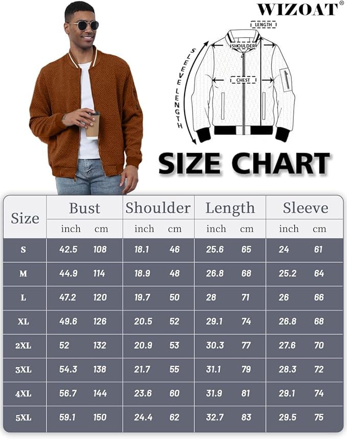 Mens Casual Jacket Loose Fit Lightweight Jacket Varsity Bomber Jacket with Zipper