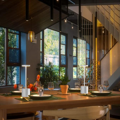 2Pack Cordless Table Lamp, Rechargeable LED Battery 5000mAh Metal USB Portable Powered Desk Lamp, 3 Levels Brightness Light for Restaurants Outdoor (2 Pack 10.25in White)