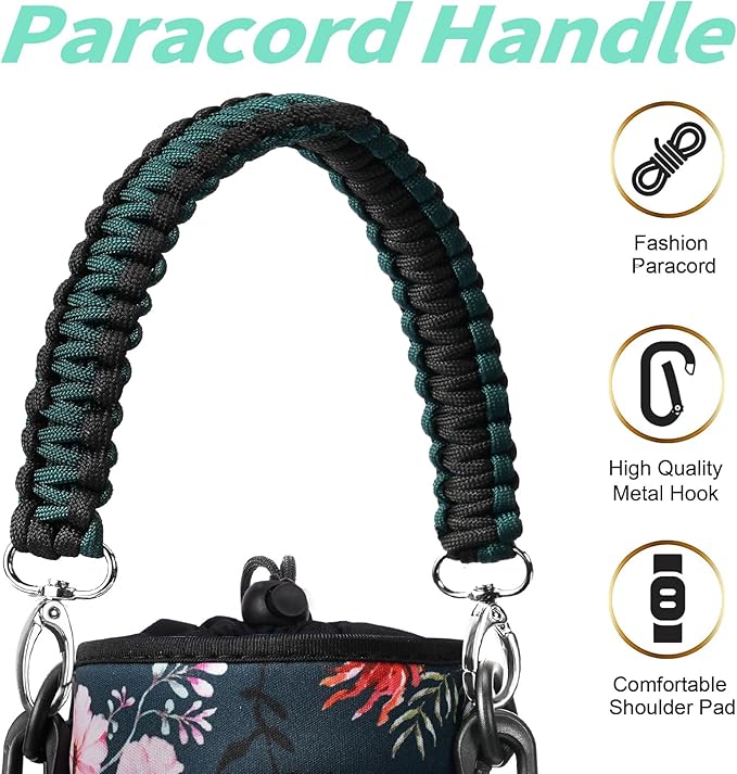32/40/64/87/128 oz Water Bottle Carrier Bag, Neoprene Water Bottle Sleeve with 4 Pocket, Sport Water Holder with Paracord Handle and Shoulder Strap for Walking Hiking Camping Gym