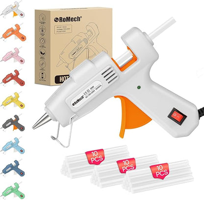 ROMECH 20W Mini Hot Glue Gun with 30 Glue Sticks Set, Fast Preheating Hot Glue Gun Kit Heavy Duty Gluegun for Craft, DIY, Repairs (White)