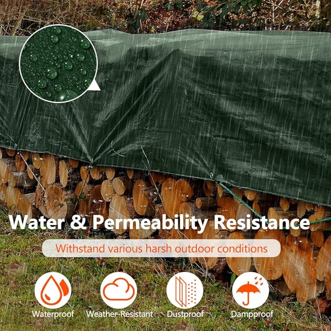 10x10Ft Tarps 5 MIL Heavy Duty Thick Waterproof Poly Tarp, UV Resistant&Tear Multipurpose Protective Cover w/Grommets and Reinforced Edges for Camping, Tent, Boat, RV, Car Green