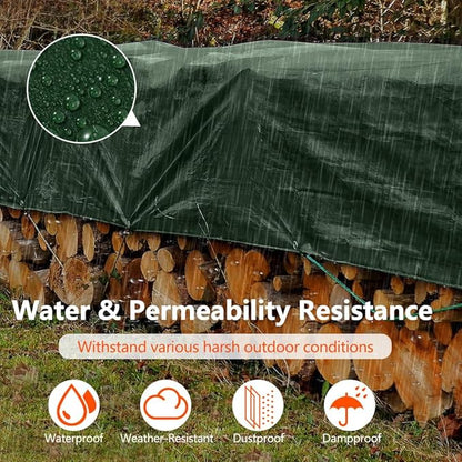 10x10Ft Tarps 5 MIL Heavy Duty Thick Waterproof Poly Tarp, UV Resistant&Tear Multipurpose Protective Cover w/Grommets and Reinforced Edges for Camping, Tent, Boat, RV, Car Green