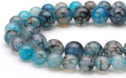 Youngbling Natural Gemstone Beads for Jewelry Making,8mm Dragon Vein Agate Polished Round Smooth Stone Beads for Bracelet Necklace 15 Inch