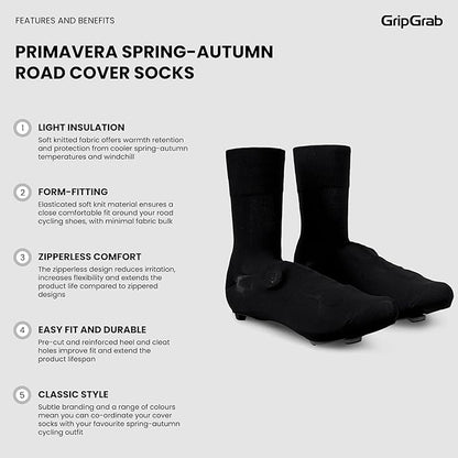 GripGrab Primavera Road Bike Spring Fall Cover Socks Aero Knitted Cycling Overshoes Belgian Booties Road Bike Shoe Covers