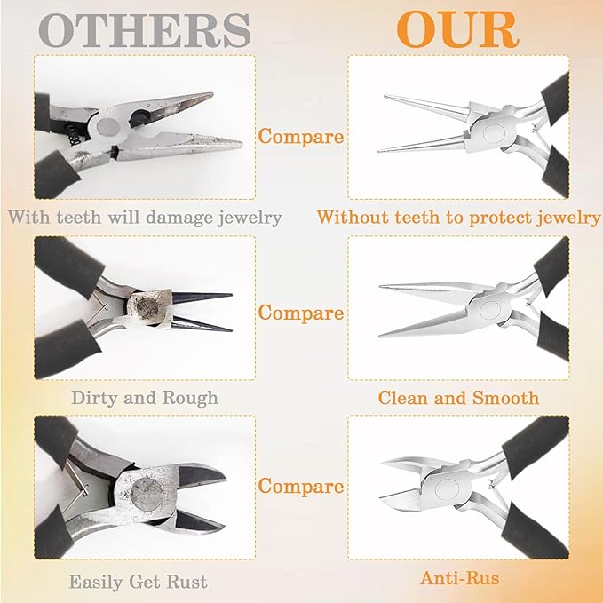 10 Pack Jewelry Pliers Set, Mini Pliers Set, Jewelry Making Include Flat, Jewelry Tools, Needle, Round, Bending Linesman, Applicable to Handicrafts, Earring Making, Repairing