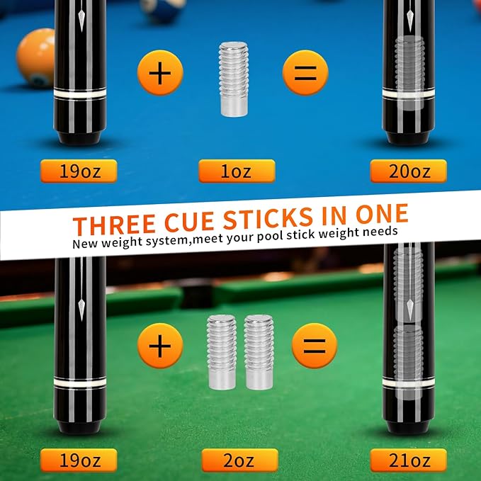 IIQ Pool Cue Stick: 3 in 1 Unique Billiard Pool Cue Pioneer Sticks with 2 Weight Increasing Screws Extension Rod, Cool Bag, Joints Protectors