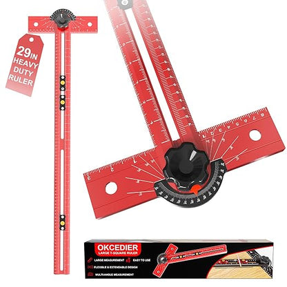 29 Inch Woodworking T Square Ruler, Precision Drilling Positioning Measuring Tools, Adjustable Aluminum Alloy Sliding T-Square Ruler with Angle Adjustment for Carpenter Work and Architec