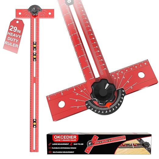 29 Inch Woodworking T Square Ruler, Precision Drilling Positioning Measuring Tools, Adjustable Aluminum Alloy Sliding T-Square Ruler with Angle Adjustment for Carpenter Work and Architec