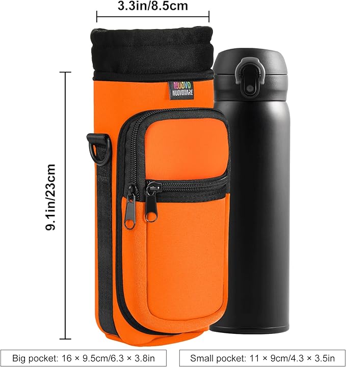 Nuovoware Water Bottle Carrier Bag,25oz/40oz/64oz Bottle Pouch Holder,Adjustable Shoulder Hand Strap 2 Pocket Sling Neoprene Sleeve Sports Accessories for Hiking Travelling Camping