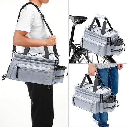 MOSISO Bike Rack Bag with Rain Cover, Bike Trunk Cooler Handag Insulated Bicycle Rear Seat Pouch with 2 Side Foldable Panniers, 8L Cycling Backseat Storage Cargo Saddle Shoulder Bag, Gray