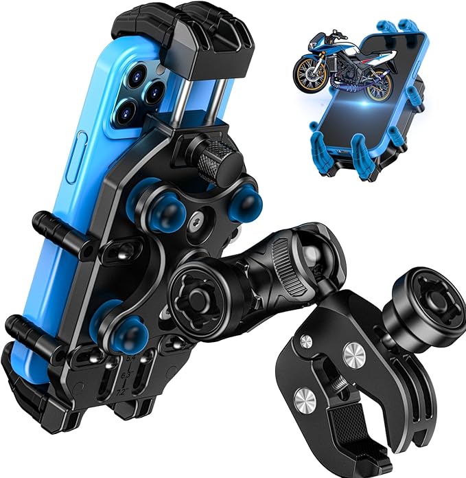 Motorcycle Phone Mount with Vibration Dampener & High-Speed Secure Lock, Anti-Theft ATV Scooter Motorcycle Handlebar Phone Holder for 5.4” to 7.2” Smartphone