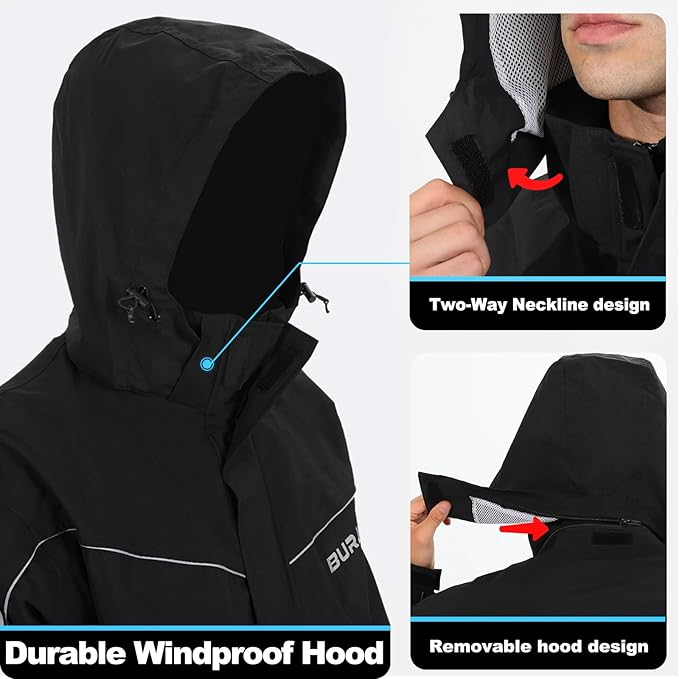 Rain Suit for Men, Packable Waterproof Rain Jacket & Pants, Reflective Raincoat Rain Gear for Outdoor Golf Hiking Fishing