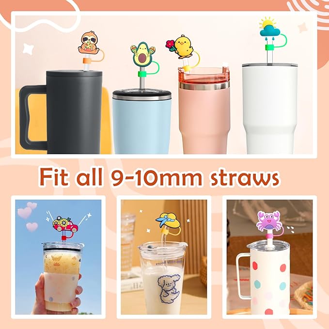 Stanley Cup Accessories Set Including 20 Pcs Straw Cover Cap for 9-10 mm Straws, Cute Drinking Straw Plugs for Stanley 40oz & 30oz Tumbler Cups