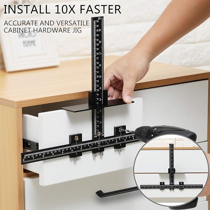 Cabinet Hardware Jig Tool All Aluminum Alloy,Adjustable Drill Guide Template Tool for Installation of Door Drawer Front Knobs Handles and Pulls