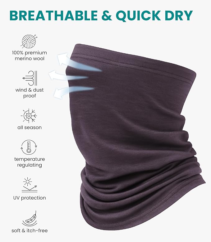 Merino.tech Merino Wool Ski Neck Gaiter - Face Mask Neck Warmer for Men & Women