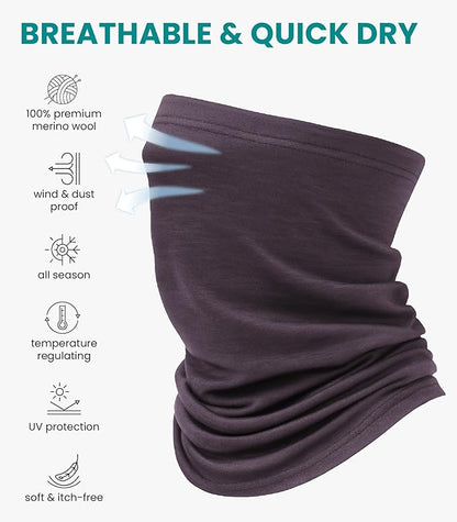 Merino.tech Merino Wool Ski Neck Gaiter - Face Mask Neck Warmer for Men & Women