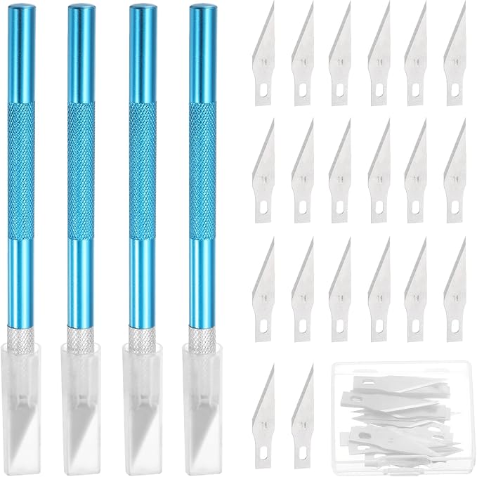 MECCANIXITY 4 Pcs Exacto Knife, Craft Hobby Knife with 40 Exacto Blades(#11) Profession Craft Knives for Crafting, Modeling, Scrapbooking (Blue)