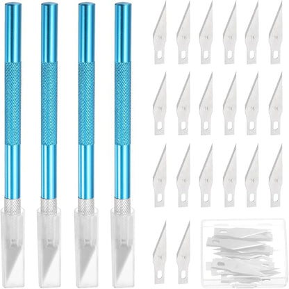 MECCANIXITY 4 Pcs Exacto Knife, Craft Hobby Knife with 40 Exacto Blades(#11) Profession Craft Knives for Crafting, Modeling, Scrapbooking (Blue)