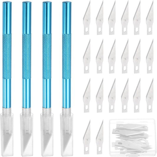 MECCANIXITY 4 Pcs Exacto Knife, Craft Hobby Knife with 40 Exacto Blades(#11) Profession Craft Knives for Crafting, Modeling, Scrapbooking (Blue)