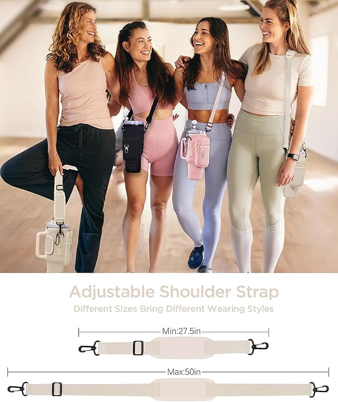 dabria Water Bottle Carrier Bag with Phone Pocket for Stanley 40/30 oz Tumbler Neoprene Water Bottle Holder Pouch with Adjustable Strap Bollus with Straw Cover & Carabiner for Stanley Cup Accessories