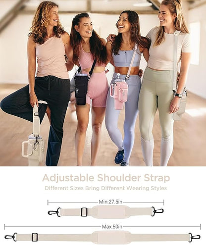 dabria Water Bottle Carrier Bag with Phone Pocket for Stanley 40/30 oz Tumbler Neoprene Water Bottle Holder Pouch with Adjustable Strap Bollus with Straw Cover & Carabiner for Stanley Cup Accessories