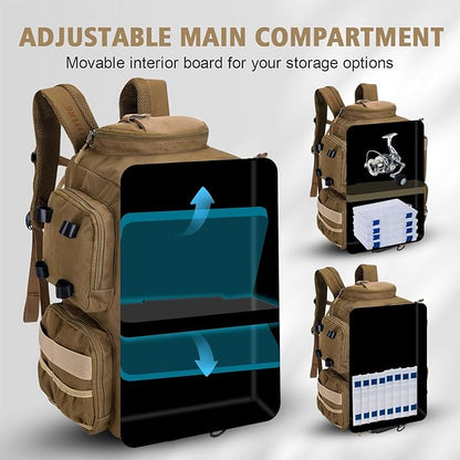 Goture Fishing Backpack, 900D Water-Resistant Tackle Backpack with Rod Holders, 45L Large Fishing Bag Storage Gear Tackle Bag with Rain Cover, Soft Bait Binder for Camping Hiking (Without Tackle Box)