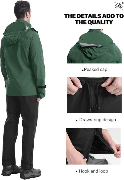 iCreek Rain Suit Waterproof Jacket with Pants 2 Pieces Breathable Lightweight Packable Raincoat with Hooded Rain Gear Unisex
