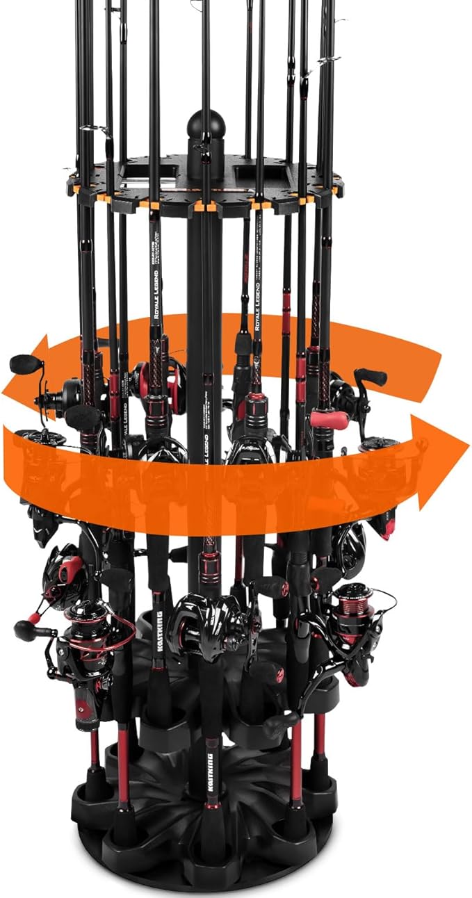 KastKing V16 Fishing Rod Rack With Rotating Base- Fishing Pole Rack Holds Up to 16 Fishing Rods or Combos, Lightweight and Durable ABS Construction, Space-Saving Fishing Rod Holders for Garage
