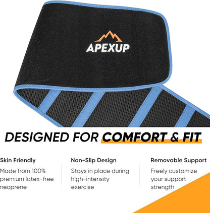 APEXUP Sweat Waist Trainer for Women and Men, Neoprene Waist Trimmer Belt Slimming Sweat Band with Removable Lumbar Support