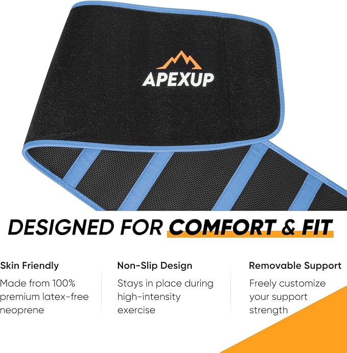 APEXUP Sweat Waist Trainer for Women and Men, Neoprene Waist Trimmer Belt Slimming Sweat Band with Removable Lumbar Support