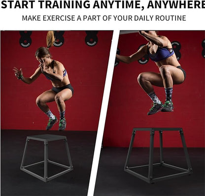 Heavy-Duty Steel Plyometric Jump Box, 12" Anti-Slip Rubber Tread & Stable Trapezoidal Design, Fixed Non-Slip Pads Fitness Jump Platform for Strength Training, Home & Gym Use