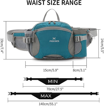 Peicees Hiking Fanny Pack Large Waist Bag for Men Women with Bottle Holder Water Resistant Lumbar Pack for Hiking Camping Fishing Outdoor (Bottle Not Included)