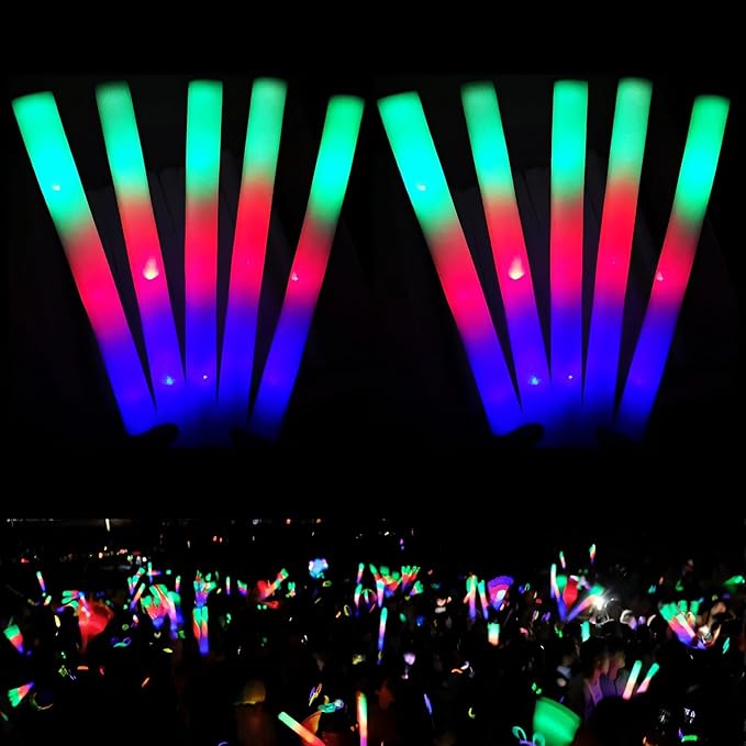 Bulk Glow Sticks - 100 PCS 18" LED Foam Sticks, 3 Modes Flashing Glow Batons for Party Favors, Wedding, Birthday, Raves, Concert, Festivals