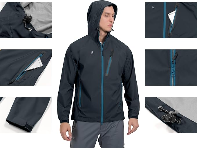 Little Donkey Andy Men's Waterproof Rain Jacket Outdoor Lightweight Rain Shell Coat for Hiking,Golf,Travel