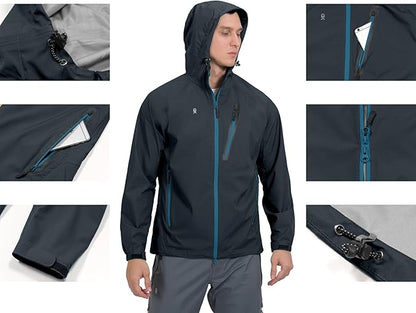 Little Donkey Andy Men's Waterproof Rain Jacket Outdoor Lightweight Rain Shell Coat for Hiking,Golf,Travel
