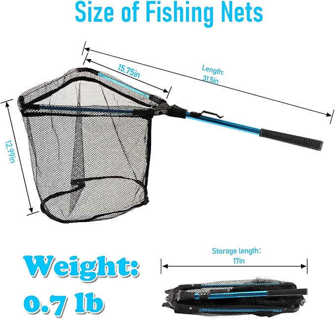 Fishing Net with Handle, Telescoping & Folding Fish Net for Easy Transport & Storage, Durable Freshwater & Saltwater Fishing Gear for Kids & Adults, Compact & Portable Design