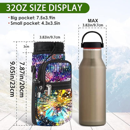 icolor Water Bottle Carrier Bag with Strap 25/32/40 oz Crossbody Bottle Holder with Phone Pocket Sling Sleeve Insulated Neoprene Water Bottle Pouch for Walking Travelling