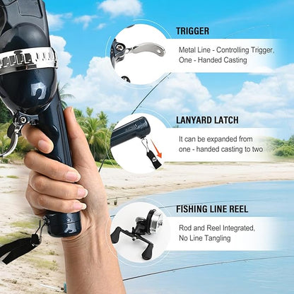 Foldable Fishing Rod, 2025 New Easy Fish Collapsible Folding Pole, Pocket Telescopic Fishing Rod with Reel Combo, Rod and Wheel Integrated