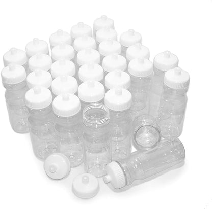 Rolling Sands USA Made 24 Ounce Sports Water Bottles - 30 Pack BPA-Free Blank Plastic Bottles for Teams, Gyms & Studios - Translucent Clear Bottle/White Lid