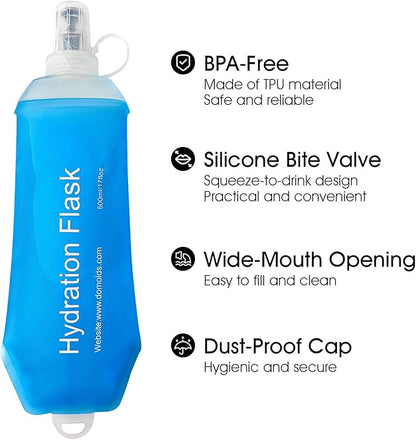 GYGYL Soft Flask, TPU Collapsible Soft Water Bottle for Hydration Pack, Running Vest, Leak-Proof Folding Water Bottle for Hiking Cycling Climbing Jogging-500ml Blue, 2pcs