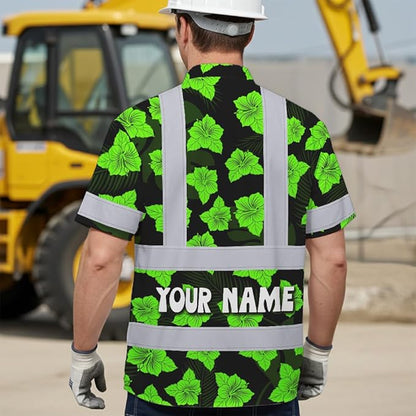 High Visibility Hawaiian Shirt for Men Tropical Shirts Custom Name Floral Outfit Reflective Safety Workwear