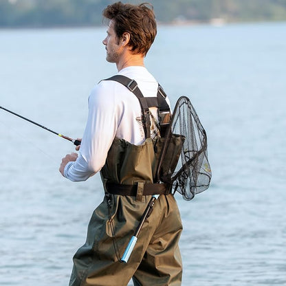 Calamus Triangle Fishing Net, Foldable, Lightweight & Strong Landing Net with Non-Slip Elastomer Handle, Built-in Elastic Lanyard and Belt Clip, Fishing Gear - Gift for Men