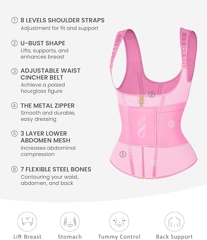 FeelinGirl Waist Trainer for Women Tummy Control Waist Cincher Belt Workout Body Shaper Vest with Adjustable Shoulder Strap