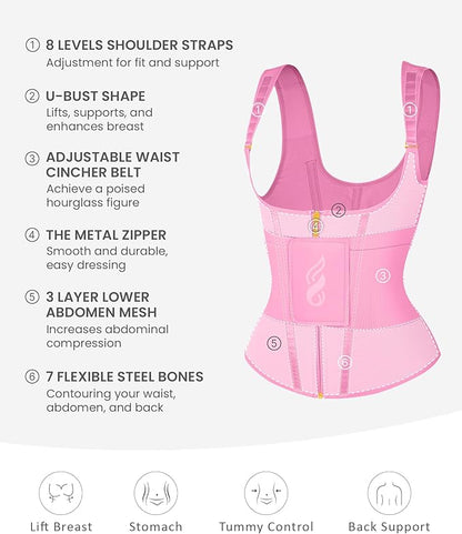 FeelinGirl Waist Trainer for Women Tummy Control Waist Cincher Belt Workout Body Shaper Vest with Adjustable Shoulder Strap