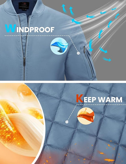 TBMPOY Men's Fall Jacket Winter Windbreaker Bomber Zip Up Padded Softshell Warm Windproof Casual Coat